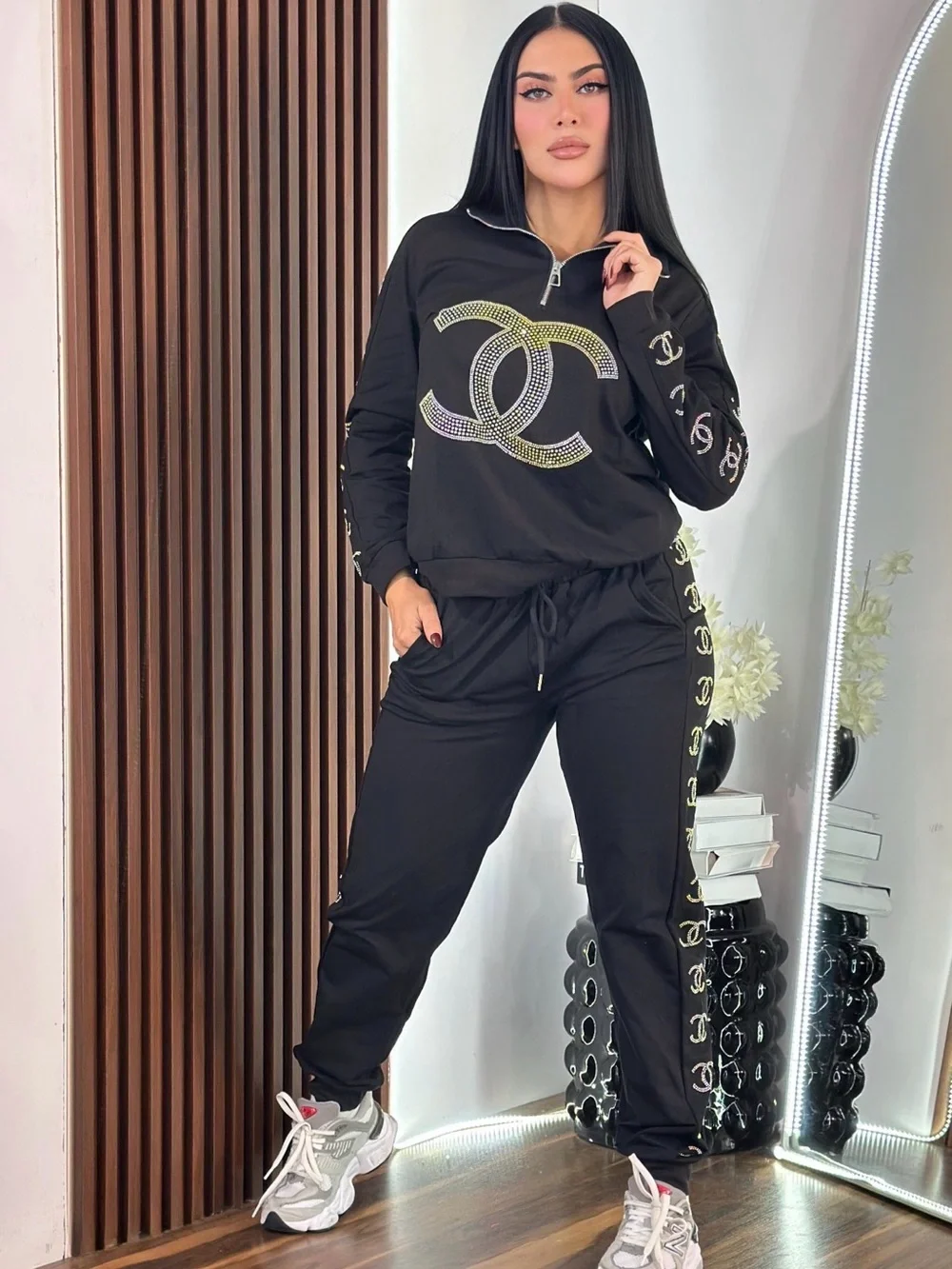 Black Women's Logo Track Pants & Pullover Set size L